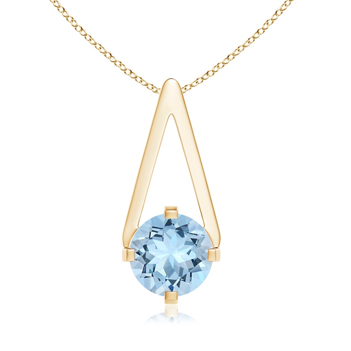 6mm AAA Flat Prong-Set Solitaire Aquamarine Triangular Pendant in Yellow Gold 