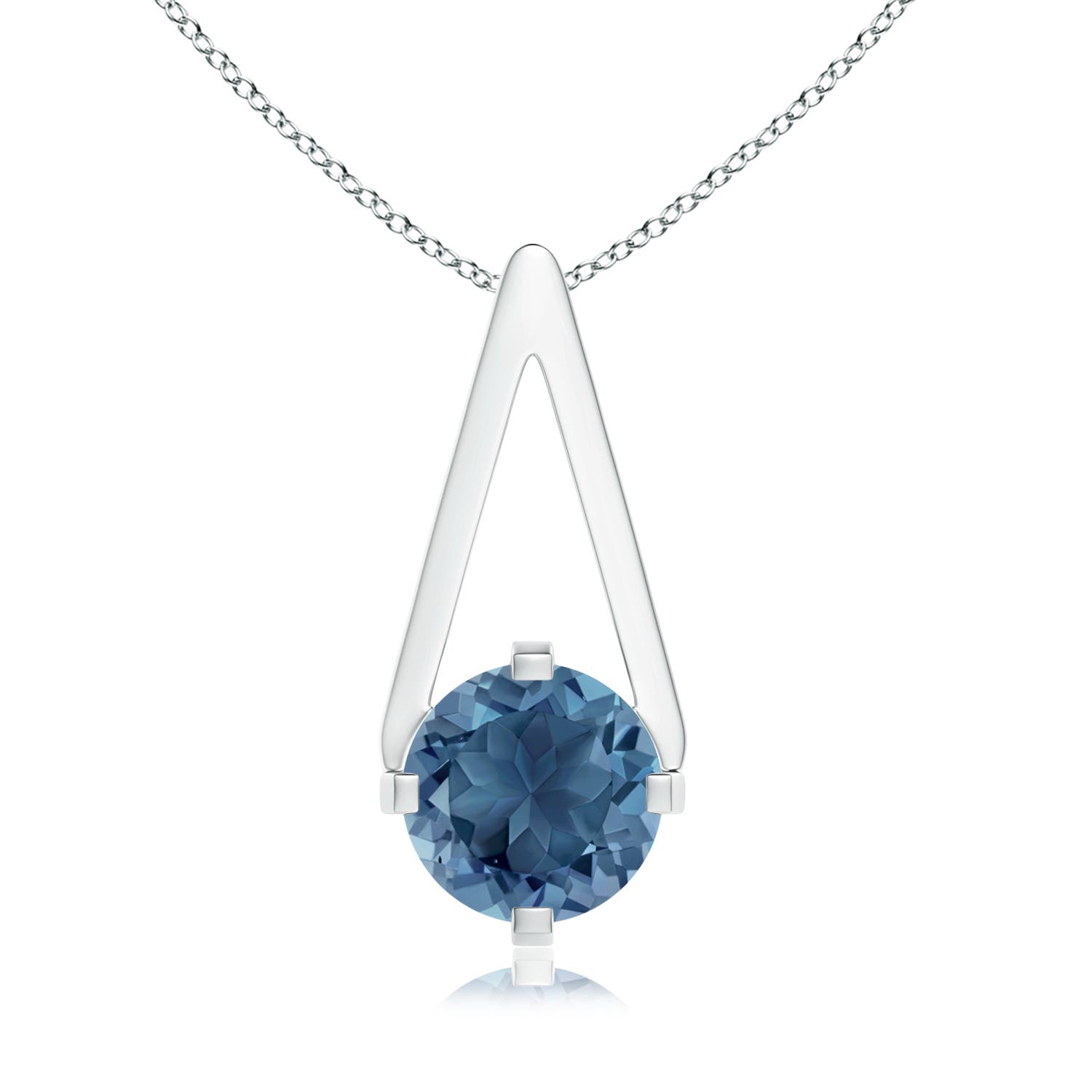 ANGARA 0.95 Ct London Blue Topaz Round Shape Pendant Necklace in Sterling Silver