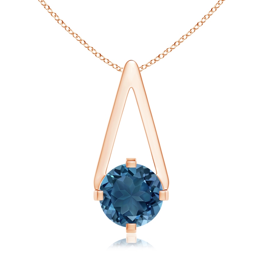 6mm AA Flat Prong-Set Solitaire London Blue Topaz Triangular Pendant in Rose Gold 