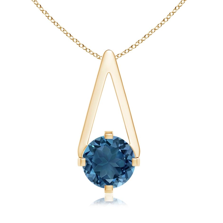 6mm AA Flat Prong-Set Solitaire London Blue Topaz Triangular Pendant in Yellow Gold 