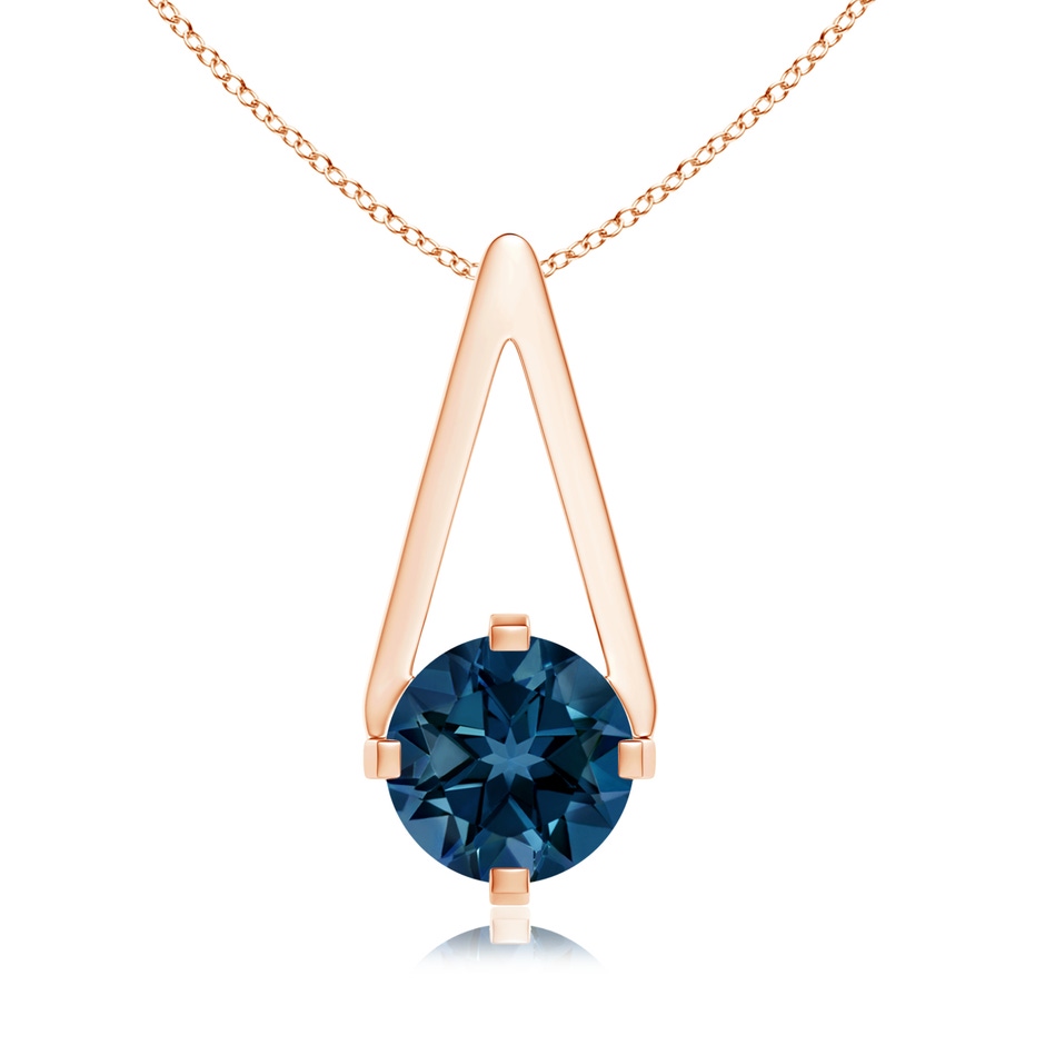 6mm AAAA Flat Prong-Set Solitaire London Blue Topaz Triangular Pendant in Rose Gold 