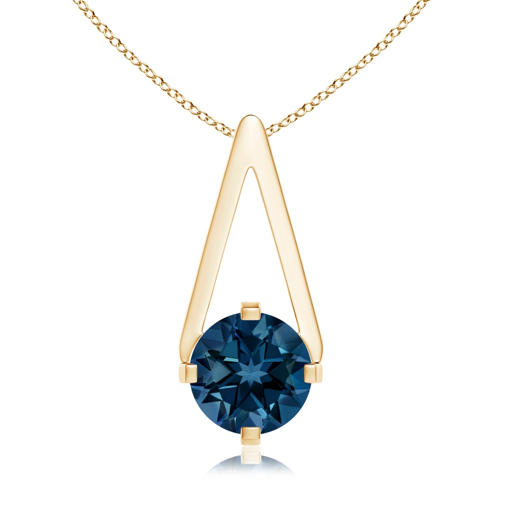 6mm AAAA Flat Prong-Set Solitaire London Blue Topaz Triangular Pendant in Yellow Gold