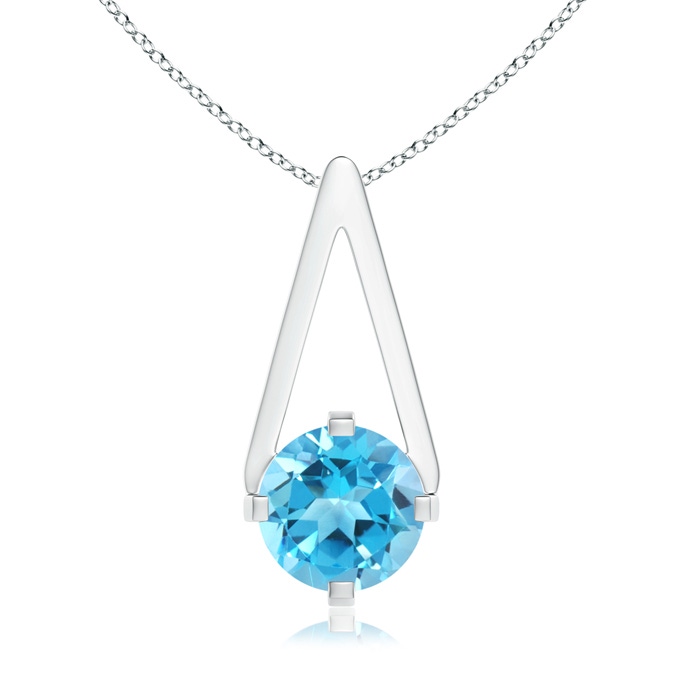 6mm AAA Flat Prong-Set Solitaire Swiss Blue Topaz Triangular Pendant in White Gold