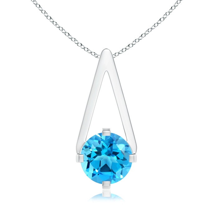 6mm AAAA Flat Prong-Set Solitaire Swiss Blue Topaz Triangular Pendant in S999 Silver