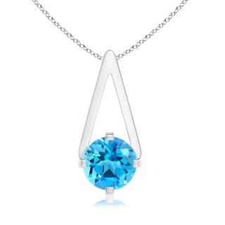 6mm AAAA Flat Prong-Set Solitaire Swiss Blue Topaz Triangular Pendant in White Gold