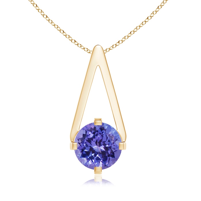 6mm AA Flat Prong-Set Solitaire Tanzanite Triangular Pendant in Yellow Gold 