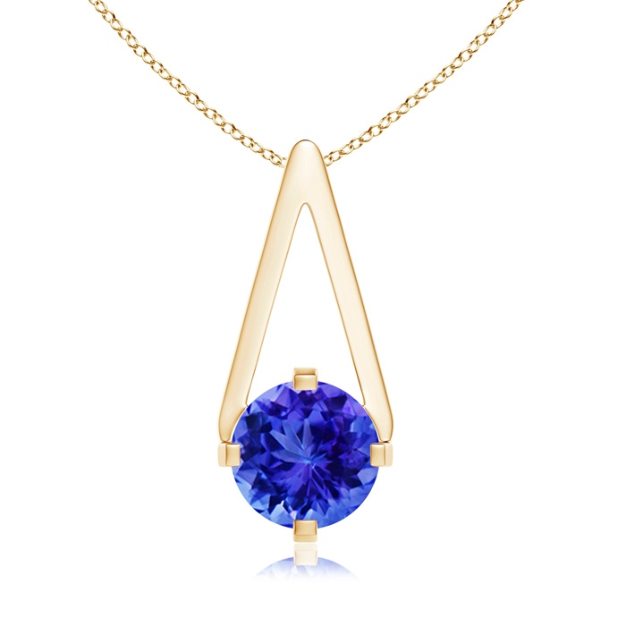 6mm AAA Flat Prong-Set Solitaire Tanzanite Triangular Pendant in Yellow Gold 