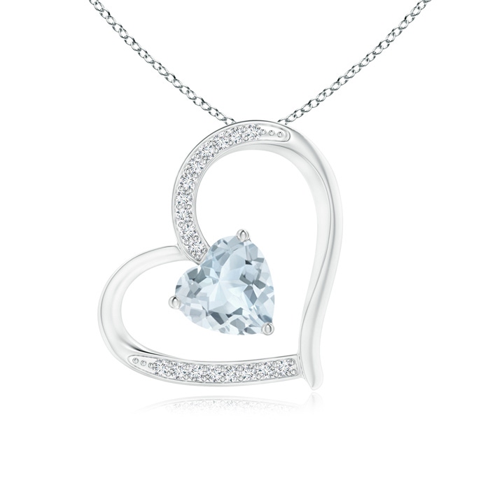 6mm A Aquamarine and Diamond Tilted Heart Pendant in 9K White Gold 