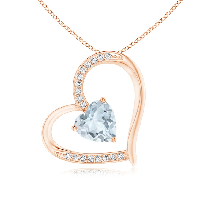 6mm A Aquamarine and Diamond Tilted Heart Pendant in Rose Gold 