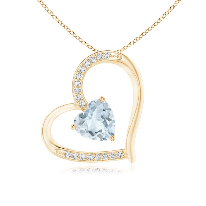 6mm A Aquamarine and Diamond Tilted Heart Pendant in Yellow Gold 