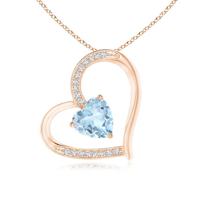 6mm AA Aquamarine and Diamond Tilted Heart Pendant in Rose Gold 