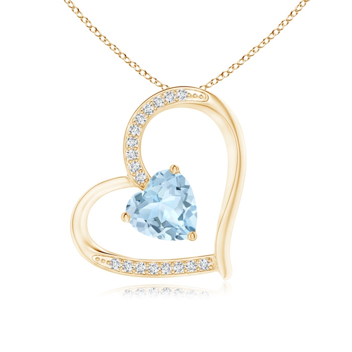 6mm AA Aquamarine and Diamond Tilted Heart Pendant in Yellow Gold 