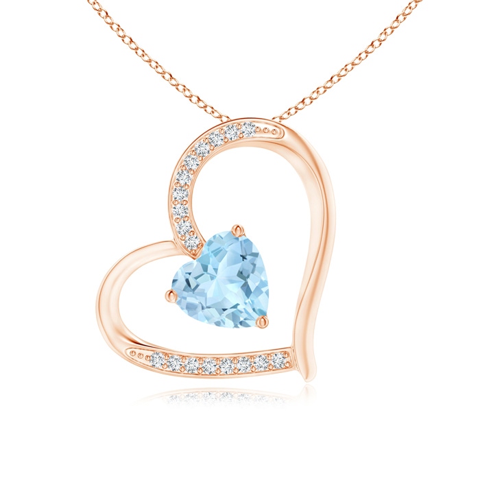 6mm AAA Aquamarine and Diamond Tilted Heart Pendant in 10K Rose Gold