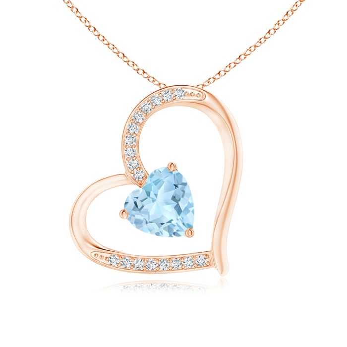 6mm AAA Aquamarine and Diamond Tilted Heart Pendant in Rose Gold 