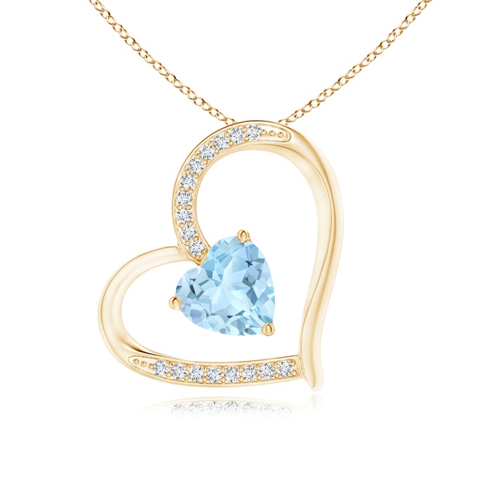 6mm AAA Aquamarine and Diamond Tilted Heart Pendant in Yellow Gold 