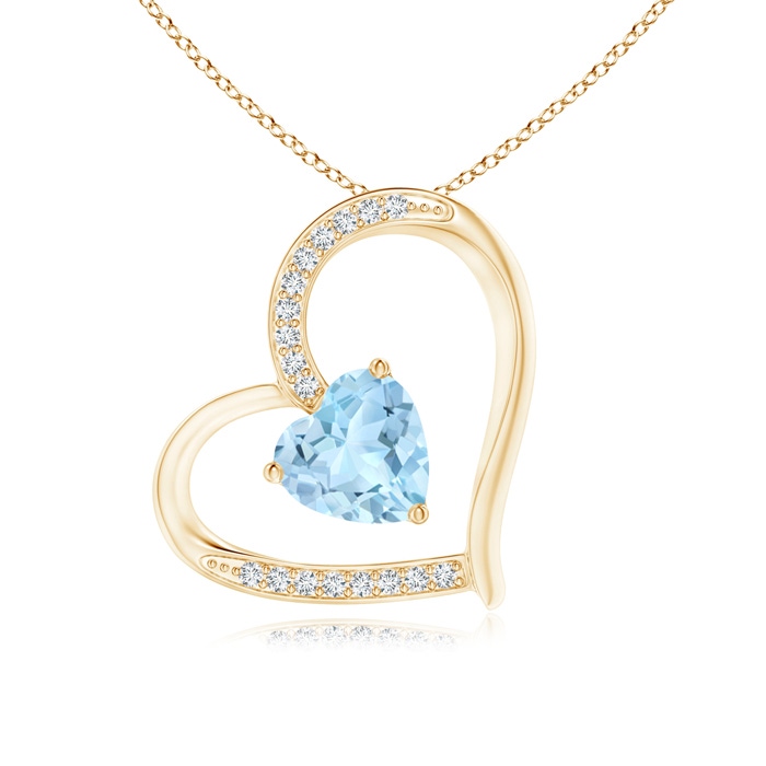 6mm AAA Aquamarine and Diamond Tilted Heart Pendant in Yellow Gold