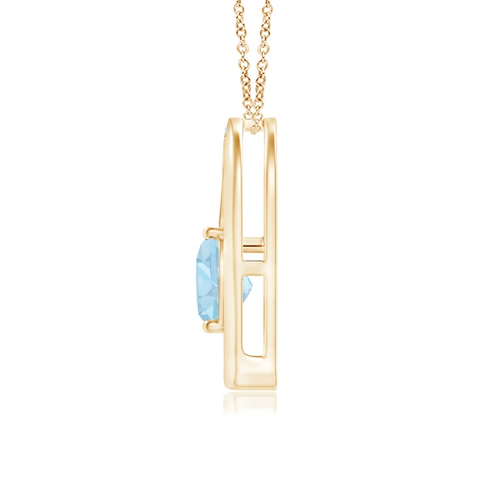 6mm AAA Aquamarine and Diamond Tilted Heart Pendant in Yellow Gold Product Image