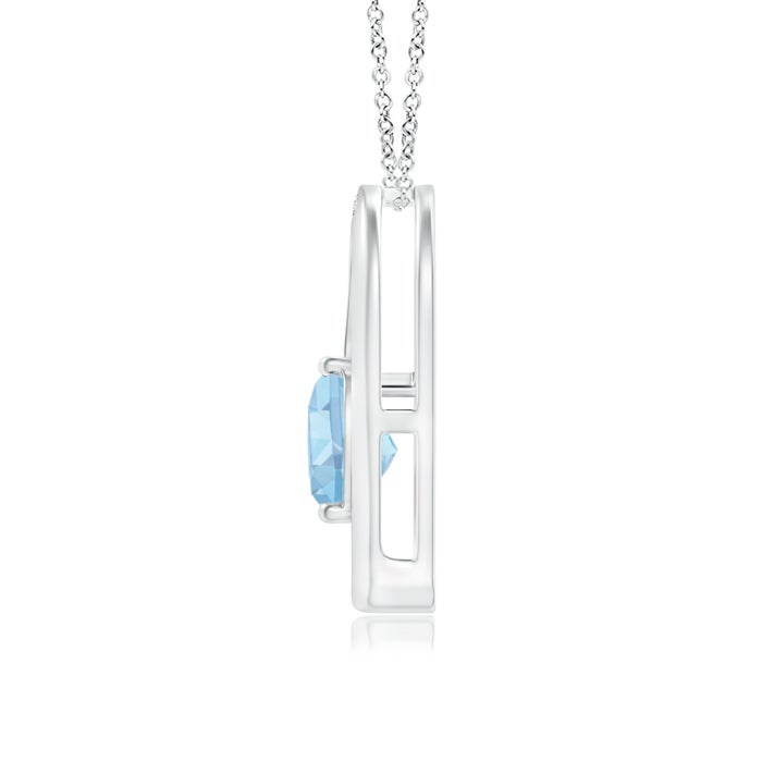6mm AAAA Aquamarine and Diamond Tilted Heart Pendant in White Gold - side 1