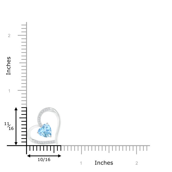 6mm AAAA Aquamarine and Diamond Tilted Heart Pendant in White Gold - ruler