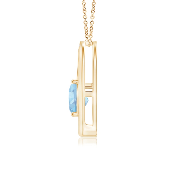6mm AAAA Aquamarine and Diamond Tilted Heart Pendant in Yellow Gold product image