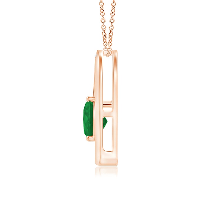 6mm A Emerald and Diamond Tilted Heart Pendant in Rose Gold product image