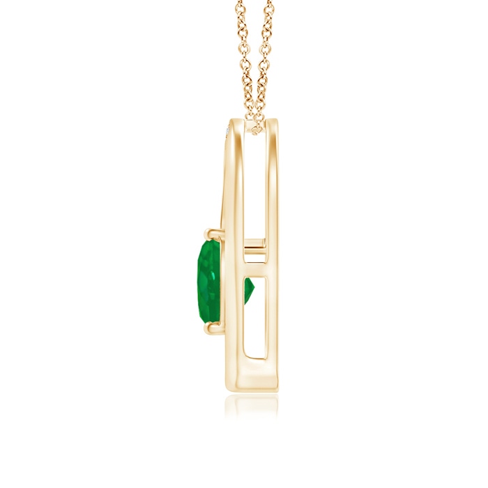 6mm AA Emerald and Diamond Tilted Heart Pendant in Yellow Gold product image