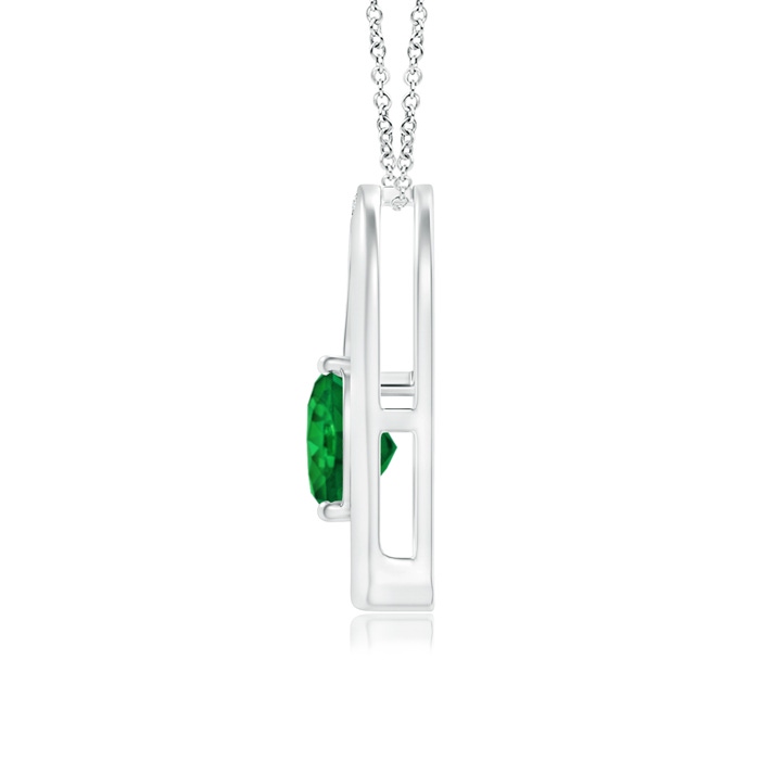 6mm AAA Emerald and Diamond Tilted Heart Pendant in White Gold product image