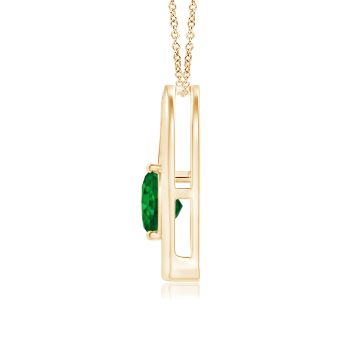 6mm AAAA Emerald and Diamond Tilted Heart Pendant in 9K Yellow Gold product image