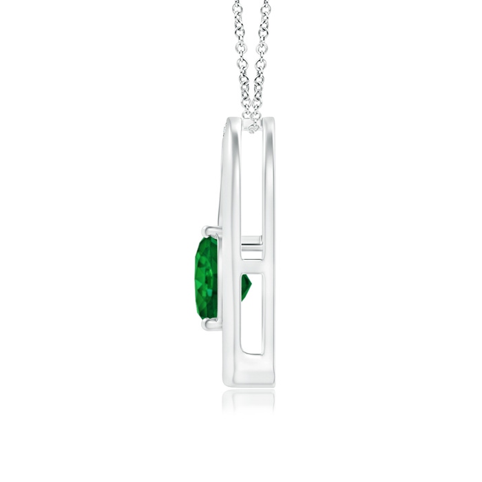 6mm AAAA Emerald and Diamond Tilted Heart Pendant in White Gold product image