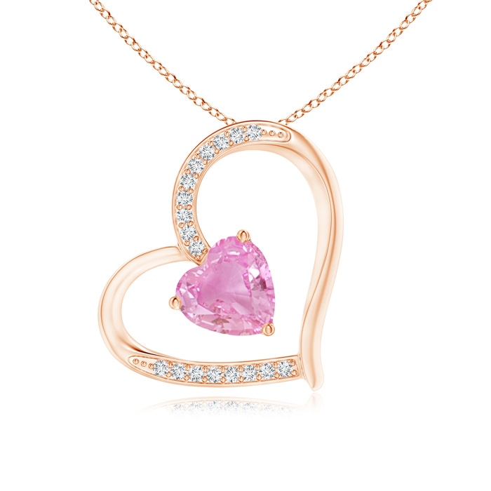 6mm A Pink Sapphire and Diamond Tilted Heart Pendant in Rose Gold 