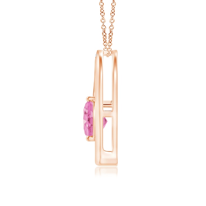 6mm A Pink Sapphire and Diamond Tilted Heart Pendant in Rose Gold Product Image