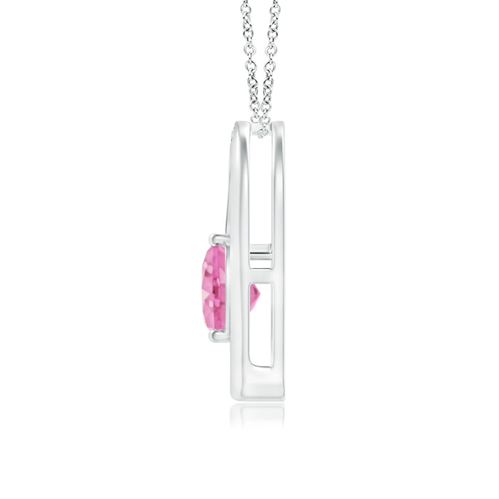 6mm A Pink Sapphire and Diamond Tilted Heart Pendant in White Gold product image