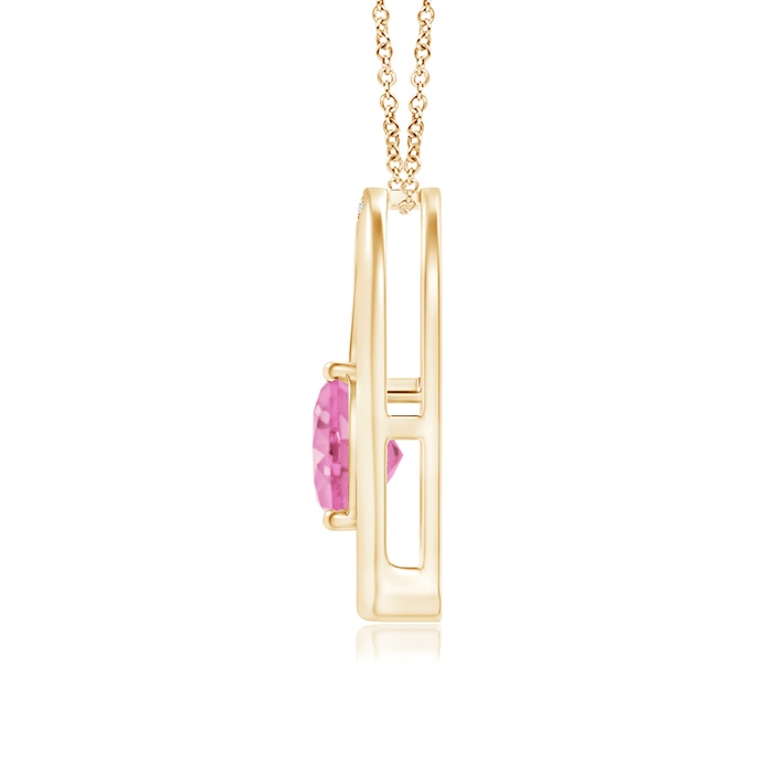 6mm A Pink Sapphire and Diamond Tilted Heart Pendant in Yellow Gold product image