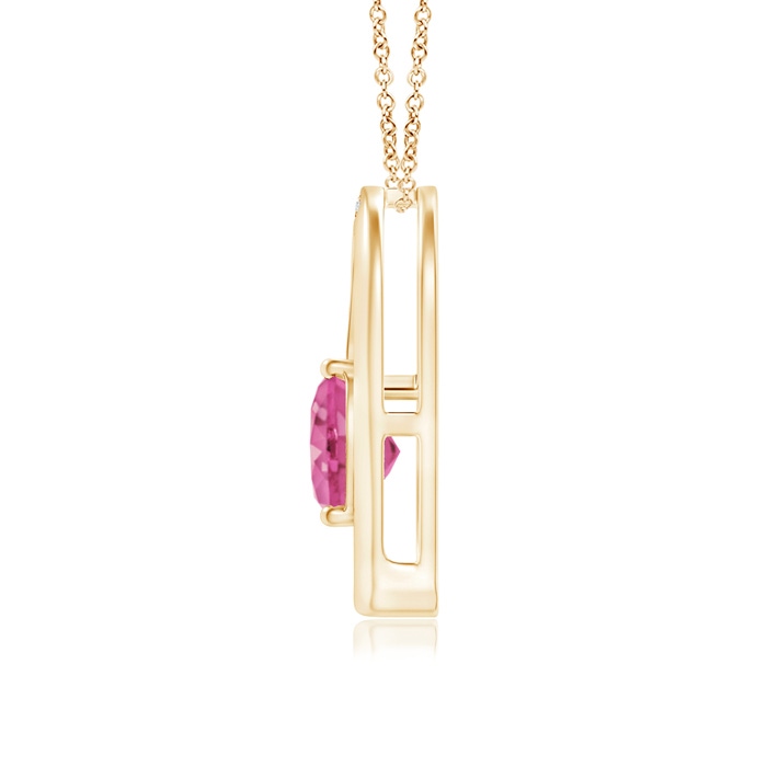 6mm AAA Pink Sapphire and Diamond Tilted Heart Pendant in Yellow Gold product image