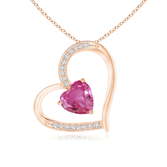 6mm AAAA Pink Sapphire and Diamond Tilted Heart Pendant in Rose Gold 