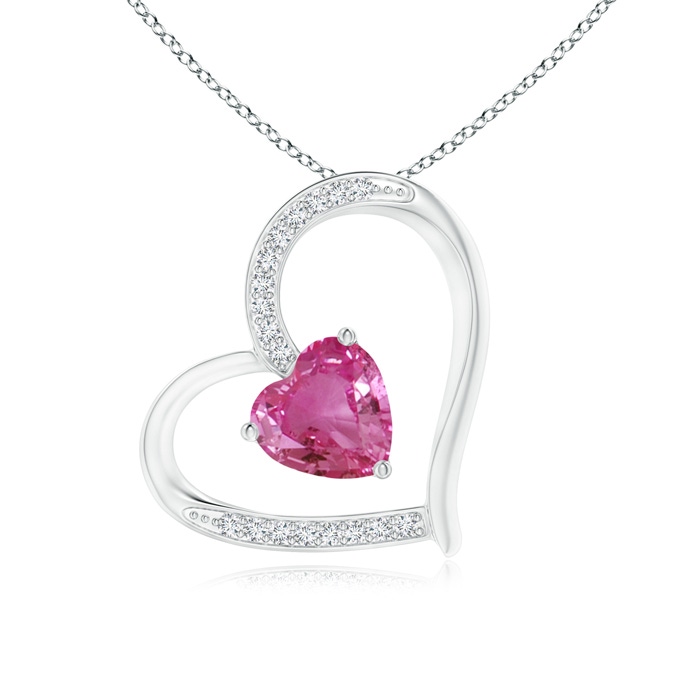 6mm AAAA Pink Sapphire and Diamond Tilted Heart Pendant in White Gold 