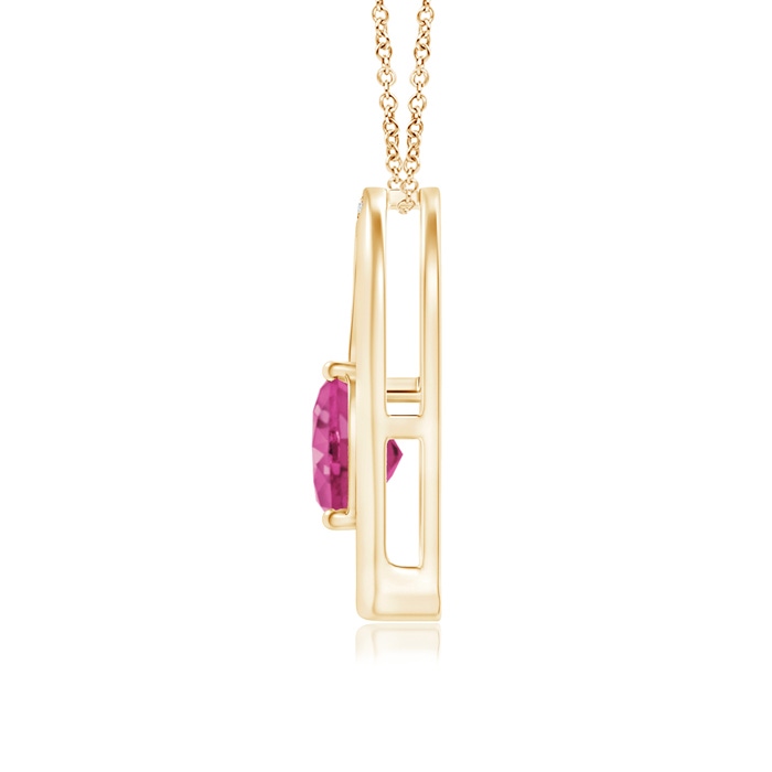 6mm AAAA Pink Sapphire and Diamond Tilted Heart Pendant in Yellow Gold product image