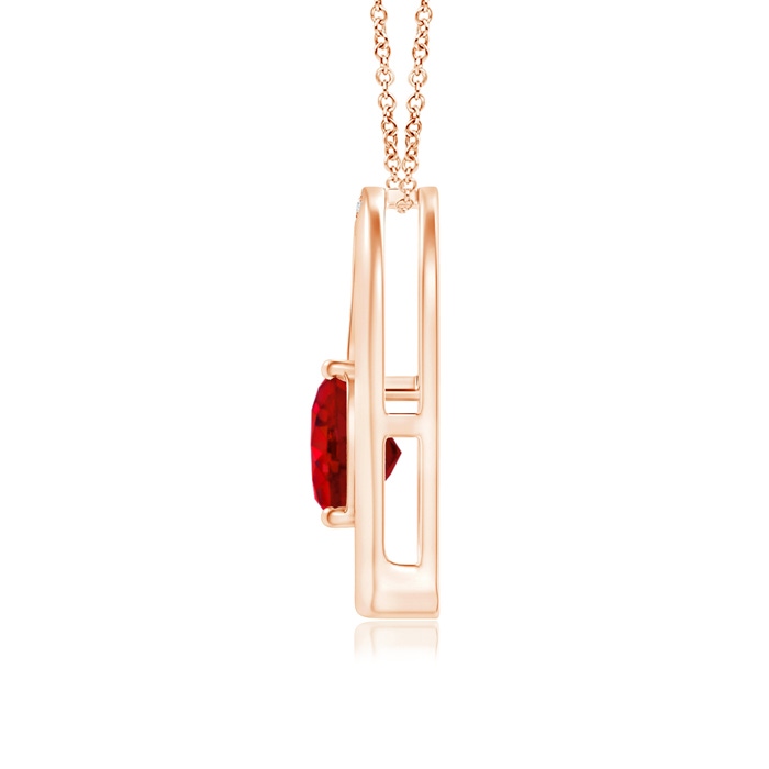6mm AAA Ruby and Diamond Tilted Heart Pendant in Rose Gold product image