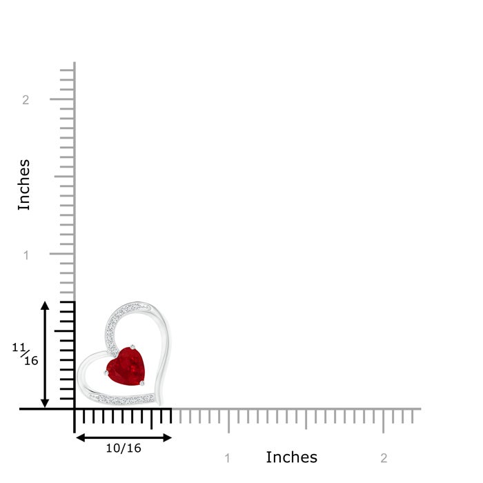 6mm AAA Ruby and Diamond Tilted Heart Pendant in White Gold - ruler