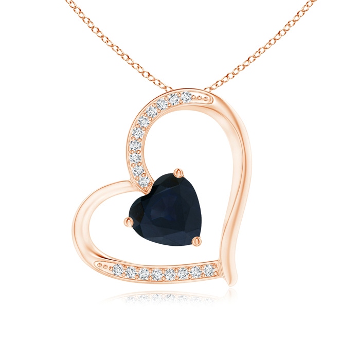6mm A Sapphire and Diamond Tilted Heart Pendant in Rose Gold 