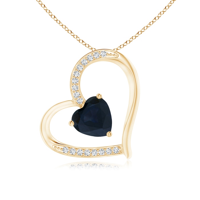 6mm A Sapphire and Diamond Tilted Heart Pendant in Yellow Gold 