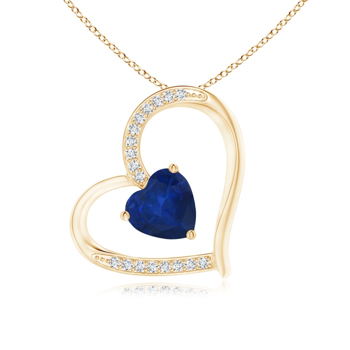6mm AA Sapphire and Diamond Tilted Heart Pendant in Yellow Gold 