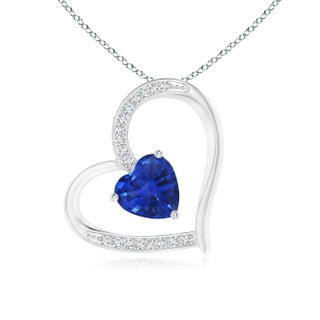 6mm AAA Sapphire and Diamond Tilted Heart Pendant in White Gold