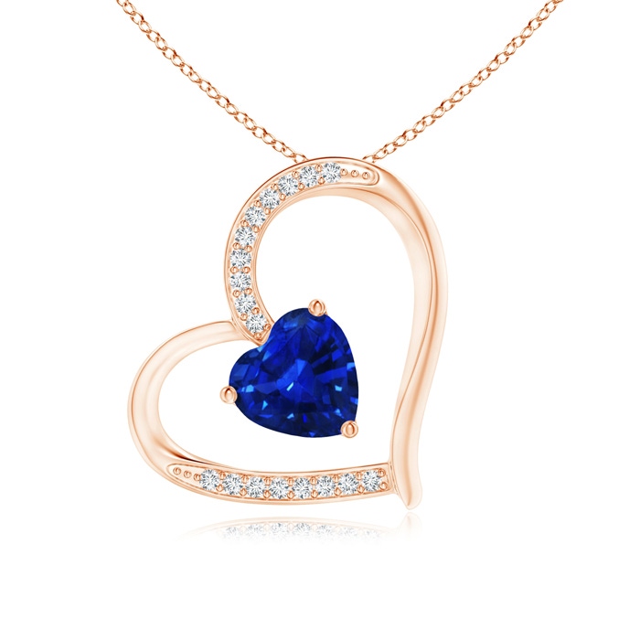 6mm AAAA Sapphire and Diamond Tilted Heart Pendant in Rose Gold 