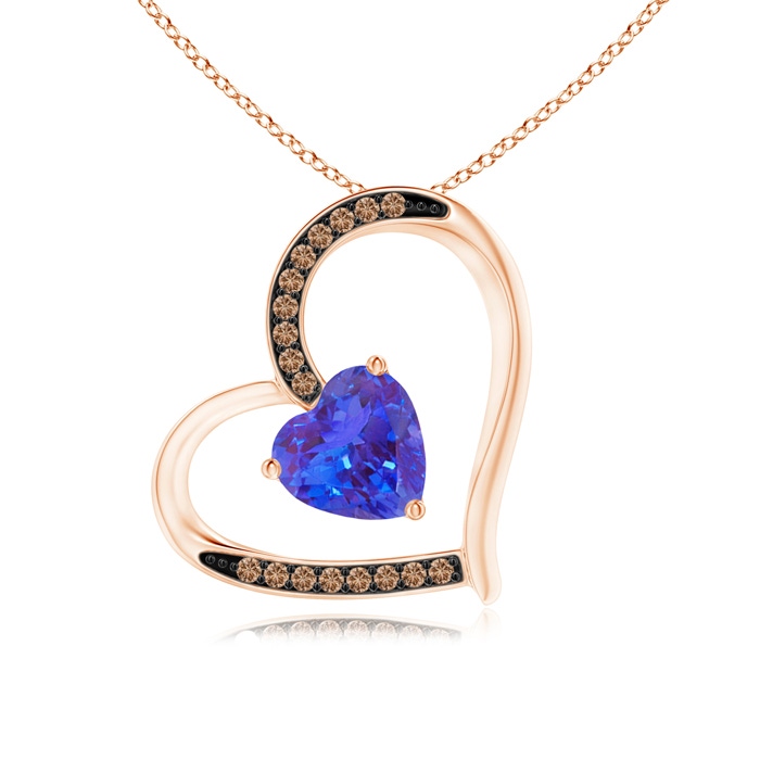 6mm AAA Tanzanite and Coffee Diamond Tilted Heart Pendant in Rose Gold
