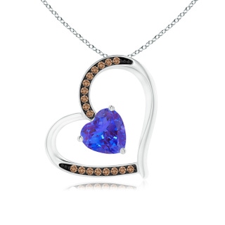6mm AAA Tanzanite and Coffee Diamond Tilted Heart Pendant in White Gold