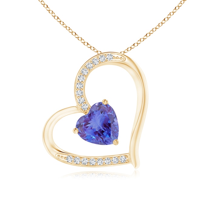 6mm AA Tanzanite and Diamond Tilted Heart Pendant in Yellow Gold 