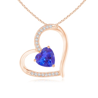 6mm AAA Tanzanite and Diamond Tilted Heart Pendant in Rose Gold