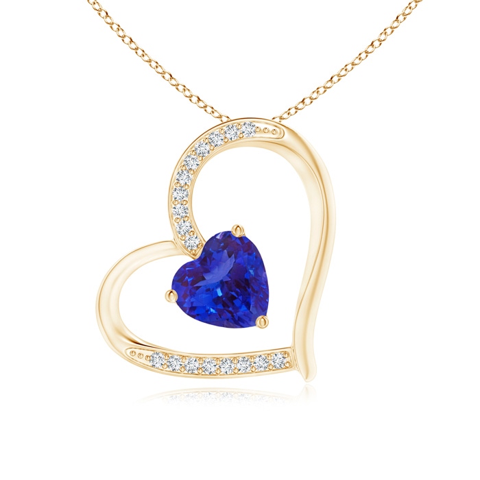 6mm AAAA Tanzanite and Diamond Tilted Heart Pendant in Yellow Gold 