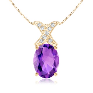 8x6mm AAA Oval Amethyst XO Pendant with Diamonds in 9K Yellow Gold